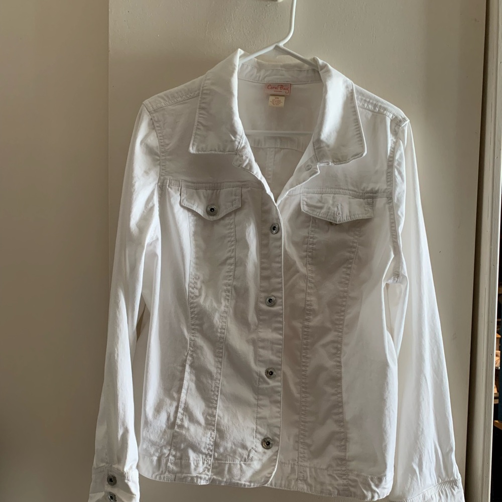 Coral Bay White Button Front Shirt Jacket 2X Cotton stretch